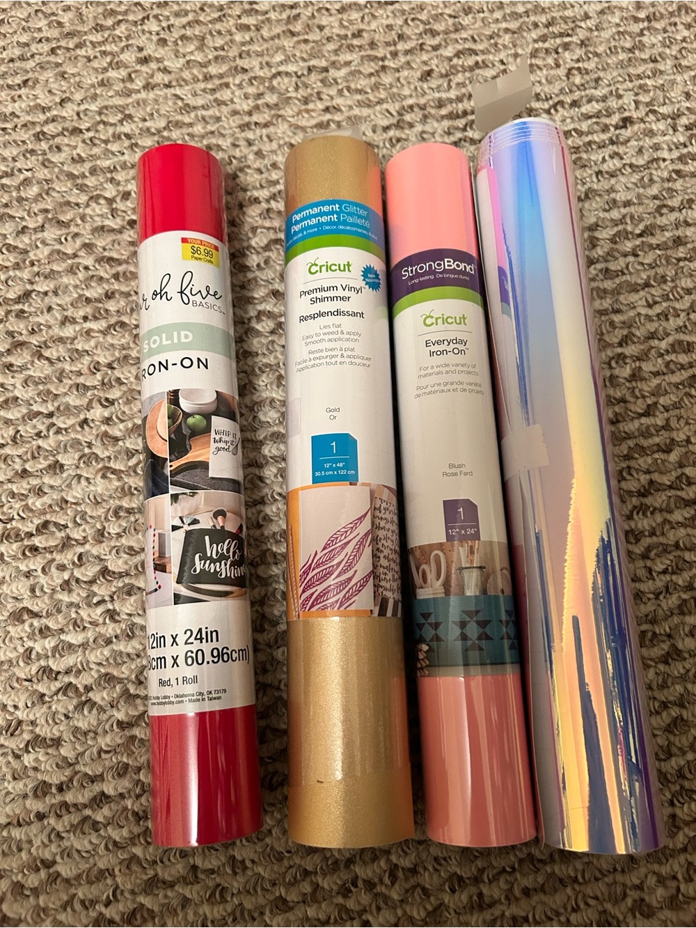 Cricut Vinyl & Iron-On Roll Set — Red, Gold, Peach, Iridescent